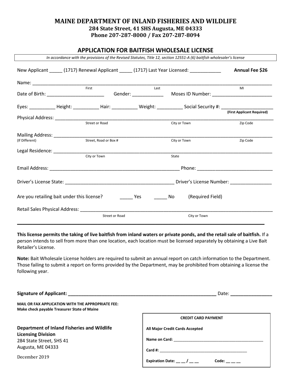 Maine Application For Baitfish Wholesale License - Fill Out, Sign 