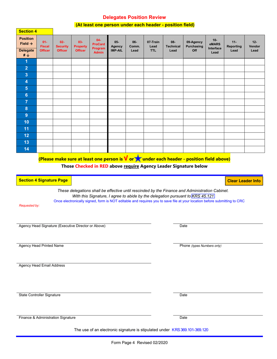 Authority Delegation Agreement Form - Kentucky, Page 4