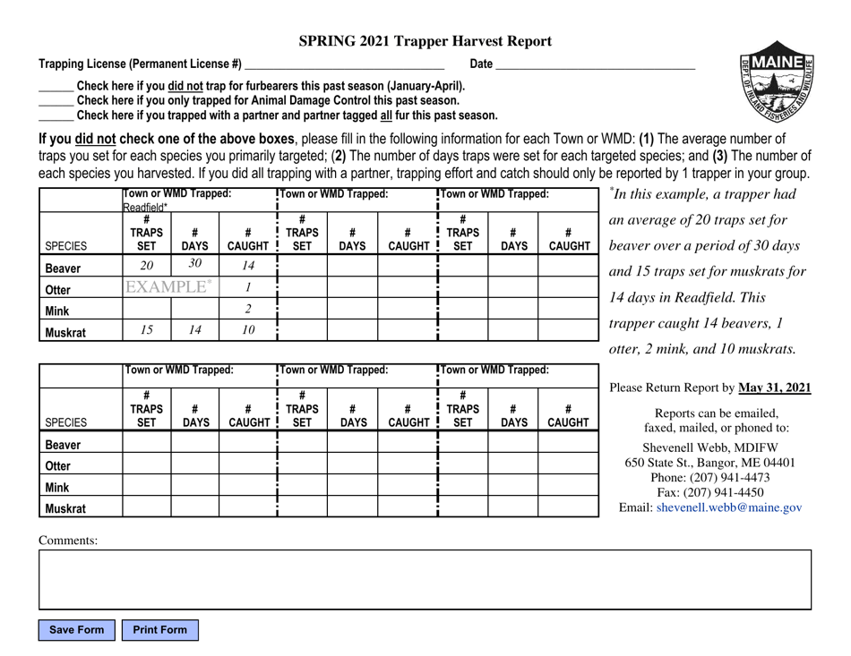 Trappers Harvest Report - Maine, Page 1
