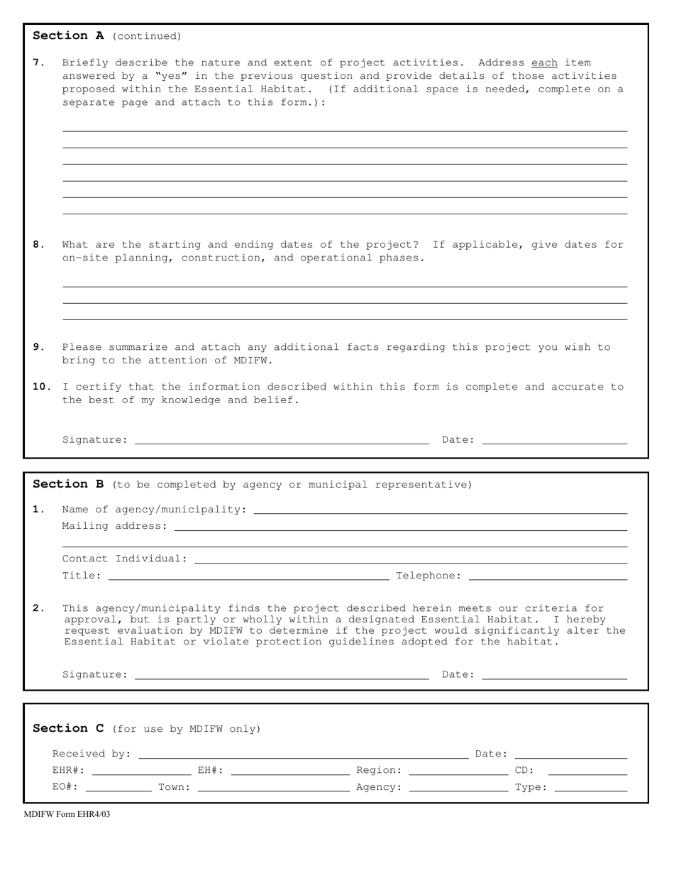 MDIFW Form EHR Request for Project Evaluation - Essential Habitats of Endangered and Threatened Species - Maine, Page 4