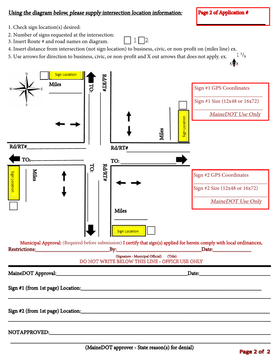 Application for Reflectorized Official Business Directional Sign Permit(S) - Maine, Page 2