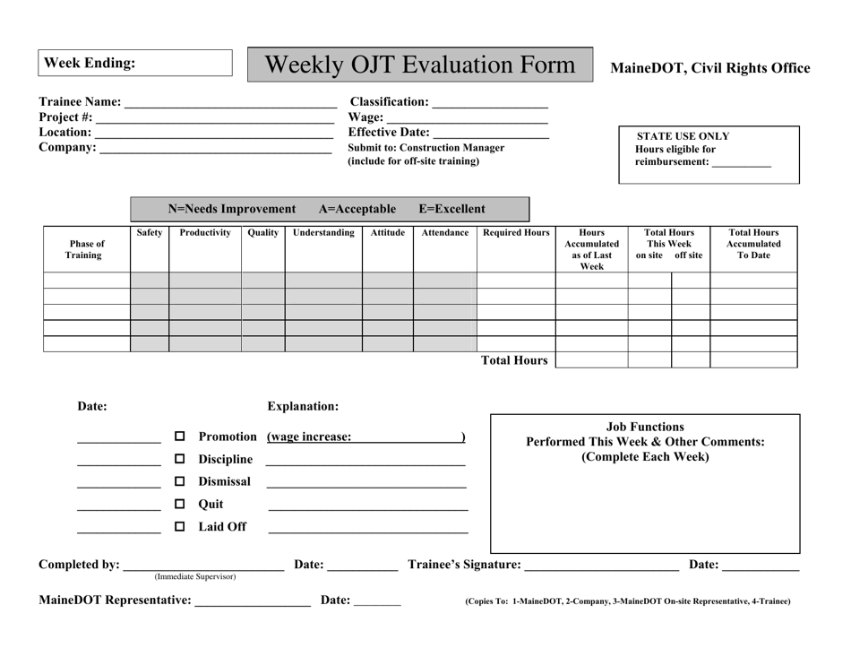 Weekly Ojt Evaluation Form - Maine, Page 1