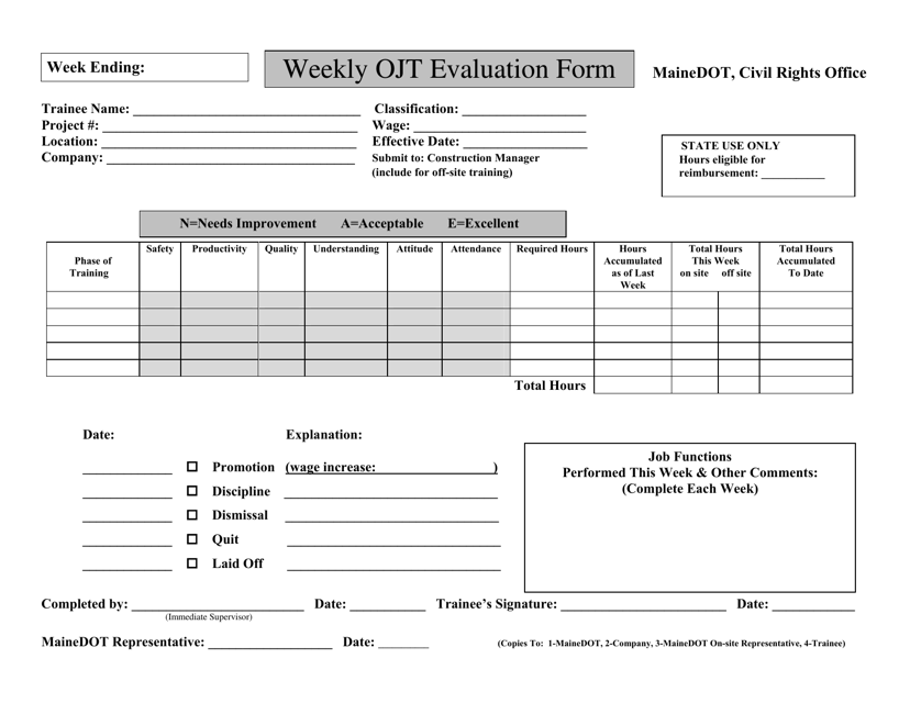 Weekly Ojt Evaluation Form - Maine Download Pdf