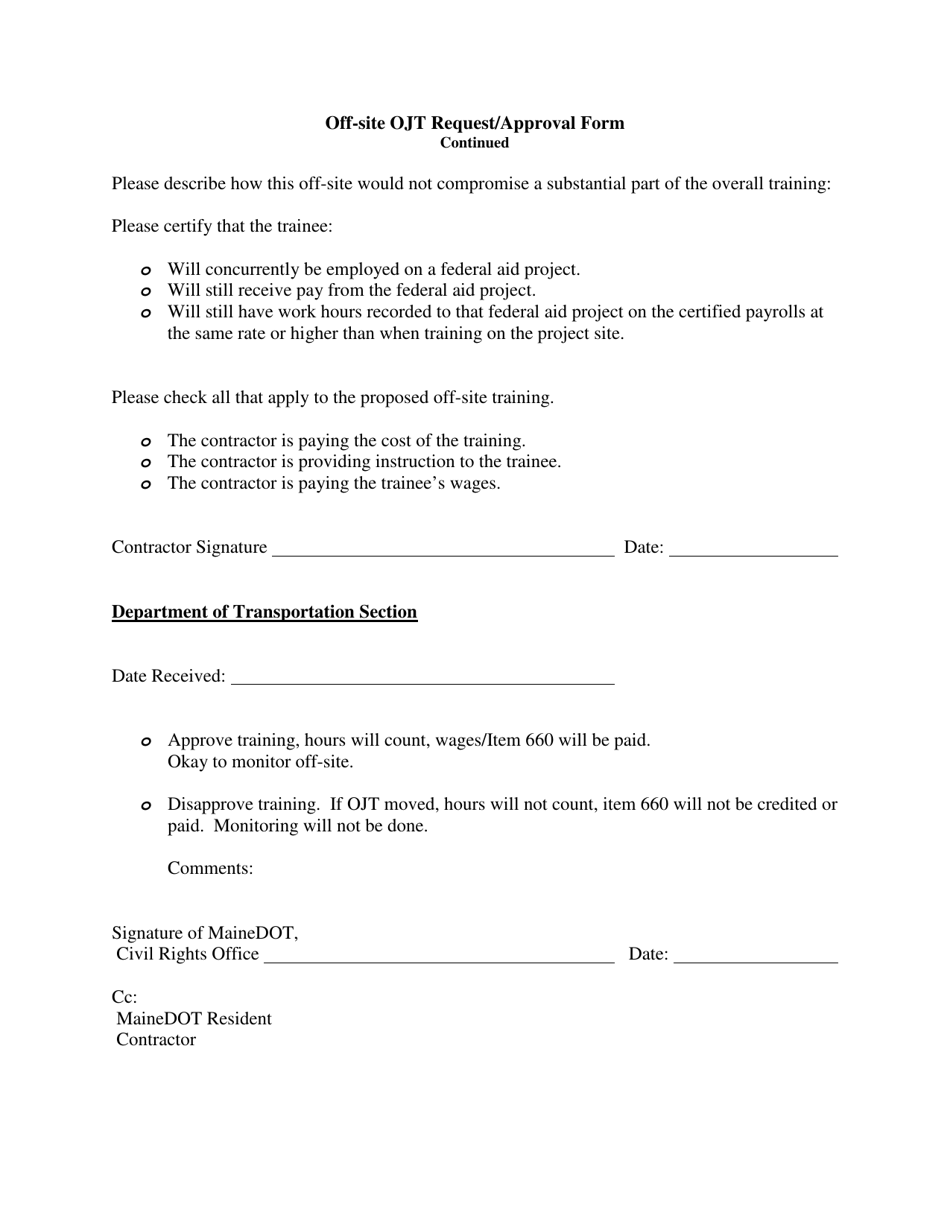 Off-Site Ojt Request / Approval Form - Maine, Page 2