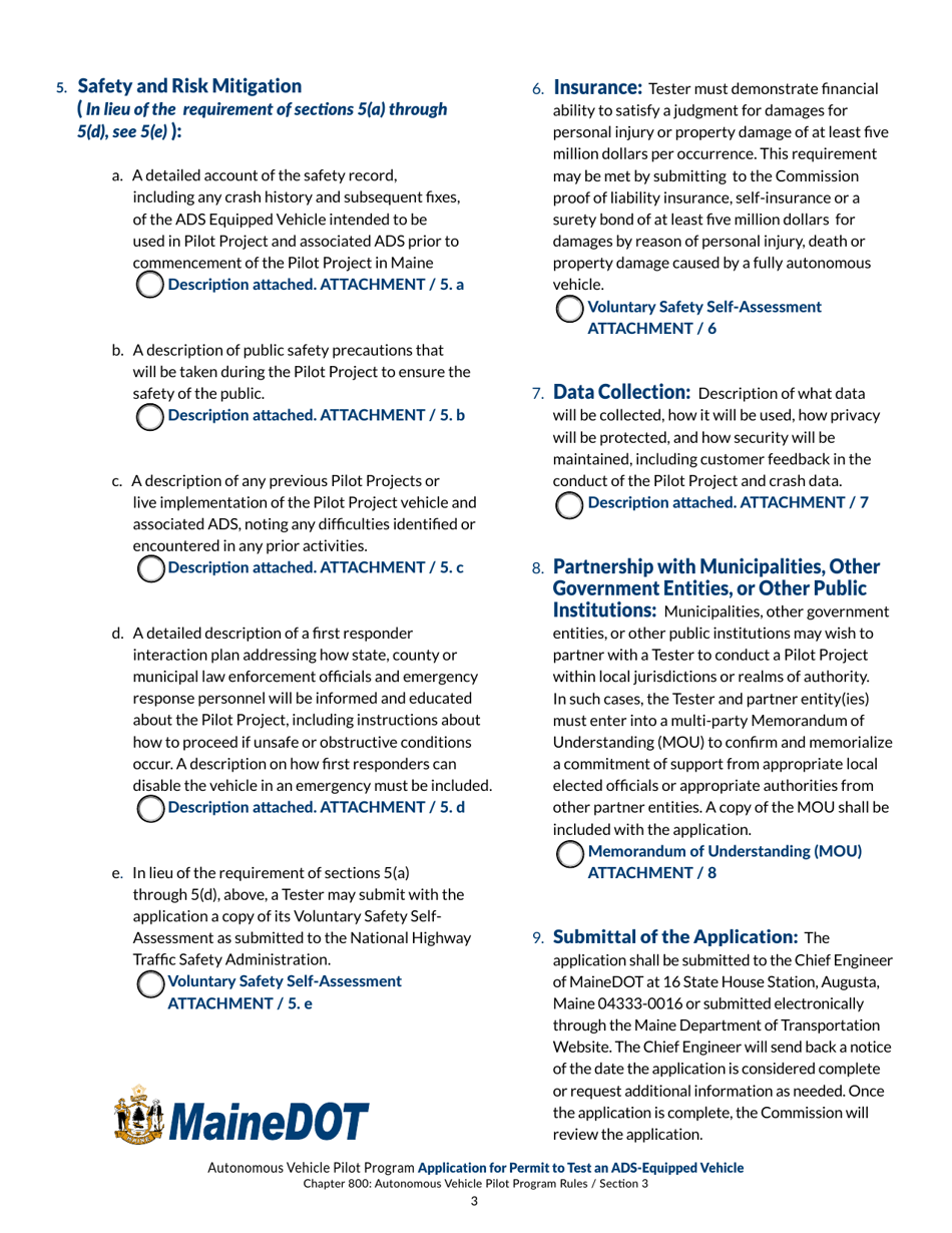 Application for Permit to Test an Ads-Equipped Vehicle - Maine, Page 3