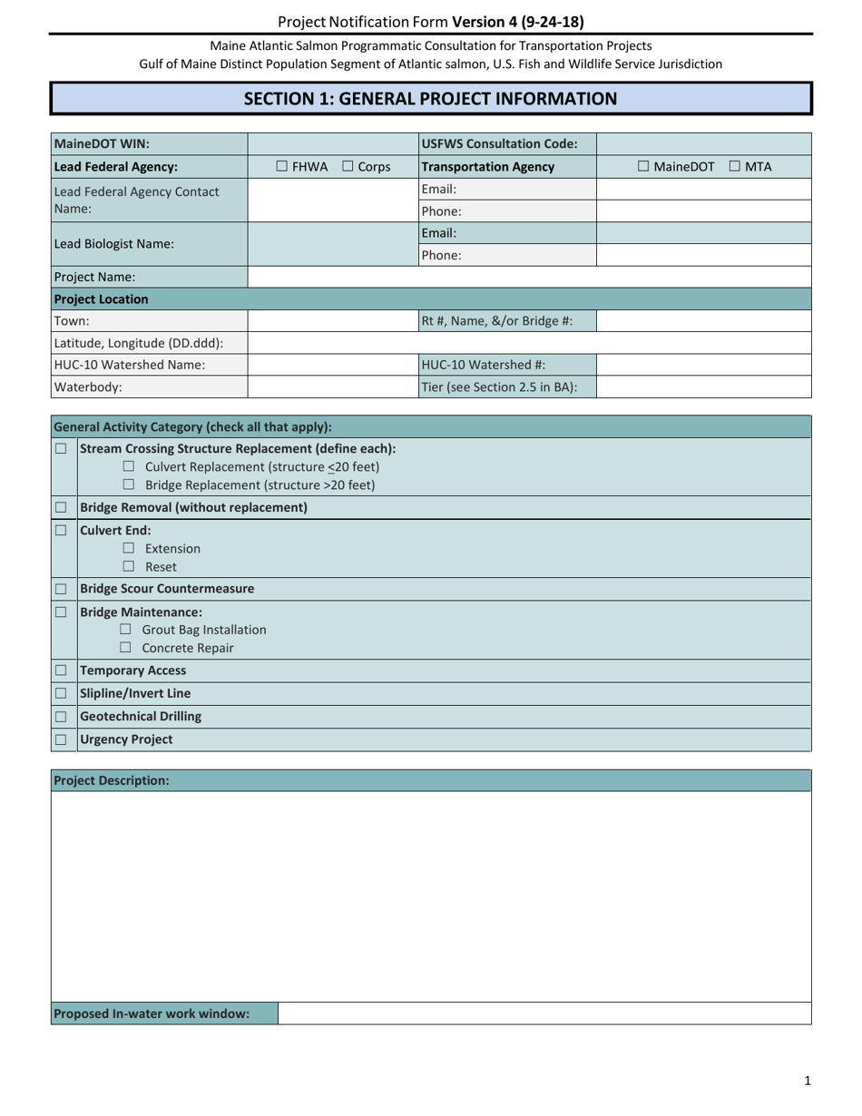 Project Notification Form - Maine, Page 1