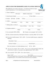 Document preview: Application for Mississippi Family Planning Services - Mississippi