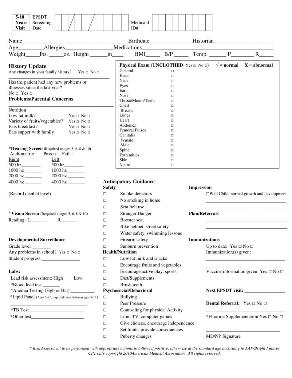 Mississippi 5-10 Years Epsdt Visit Form - Fill Out, Sign Online and ...