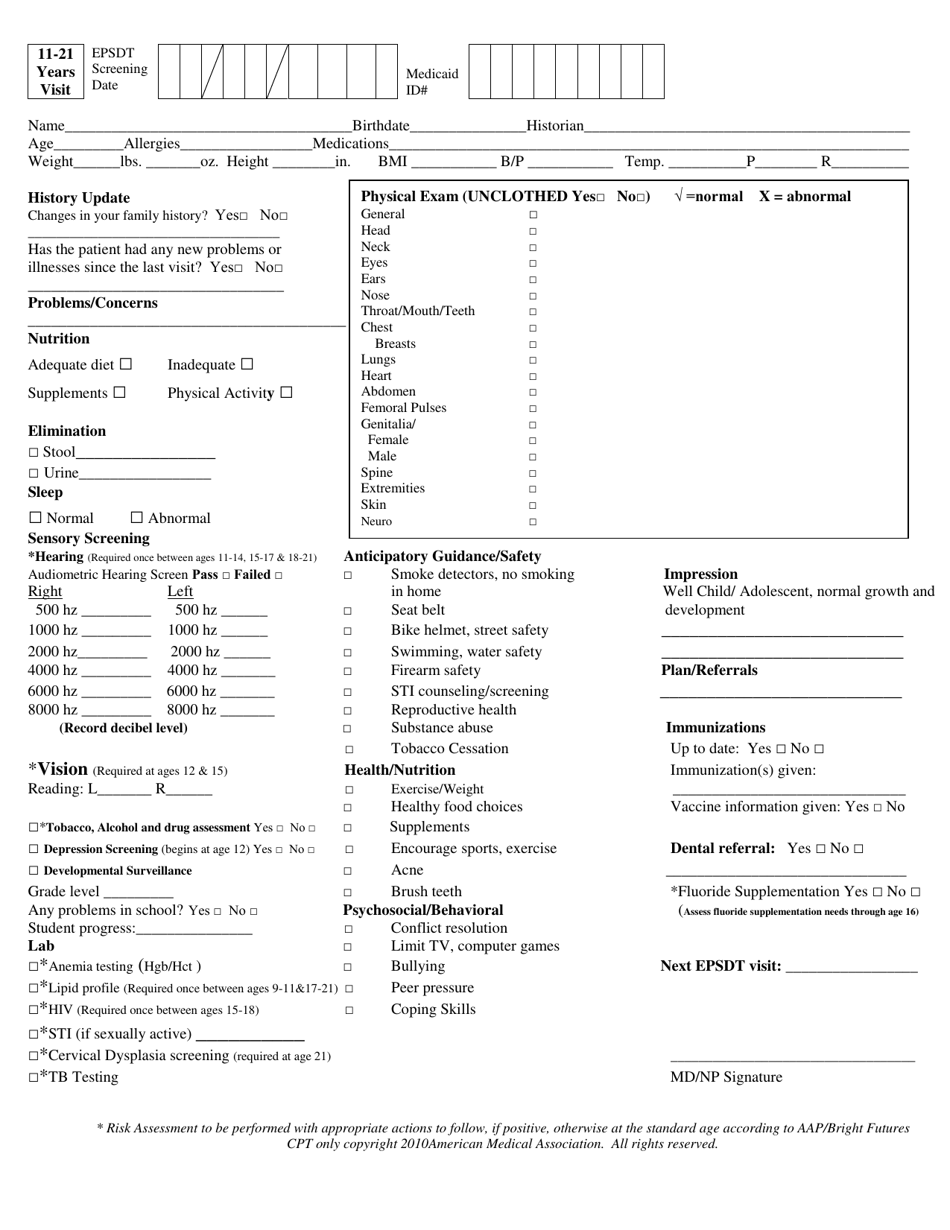 Mississippi 1121 Years Epsdt Visit Form Fill Out, Sign Online and