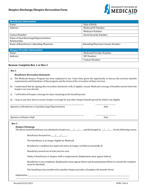 Form DOM-1166 A  Printable Pdf