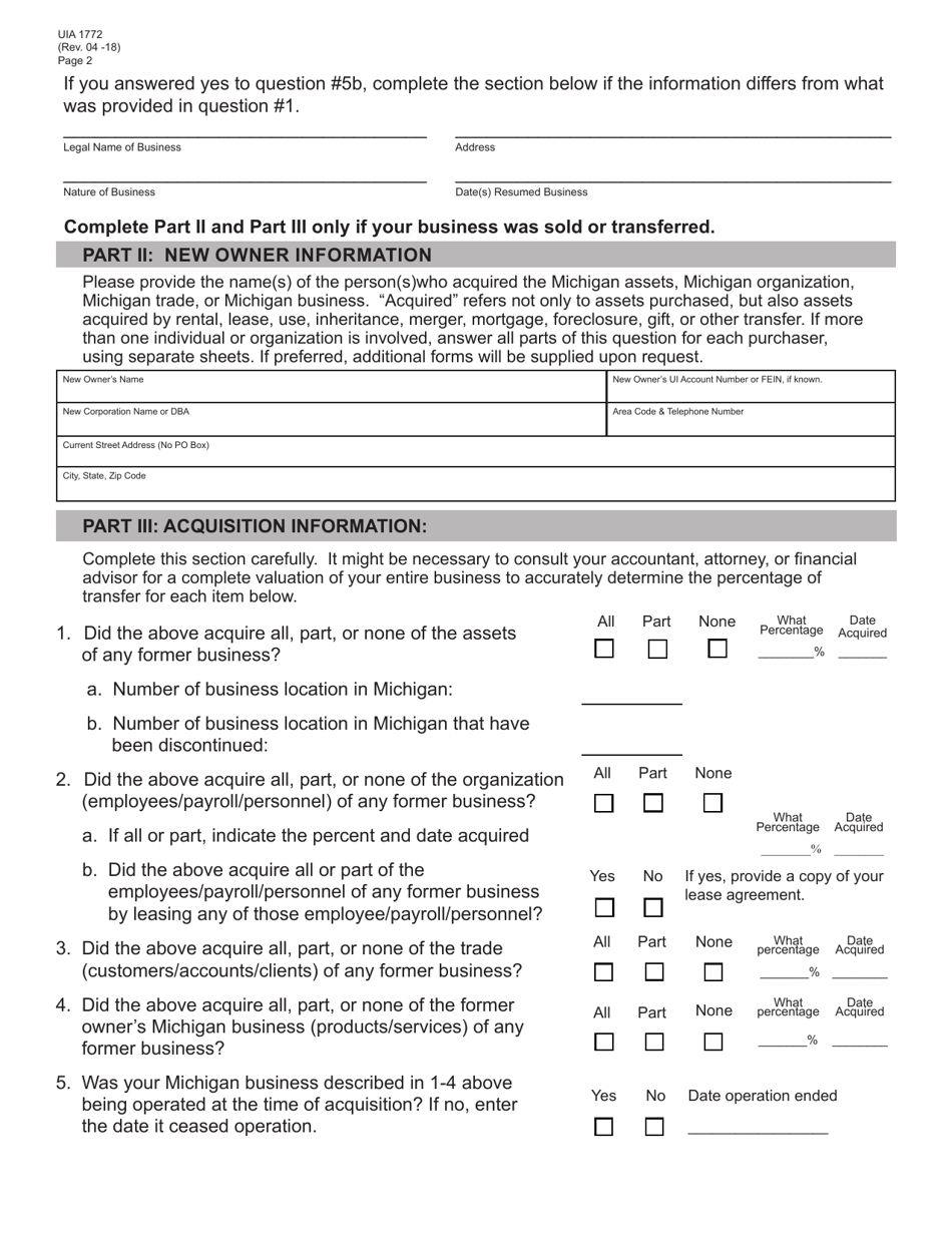 Form UIA1772 - Fill Out, Sign Online and Download Fillable PDF ...