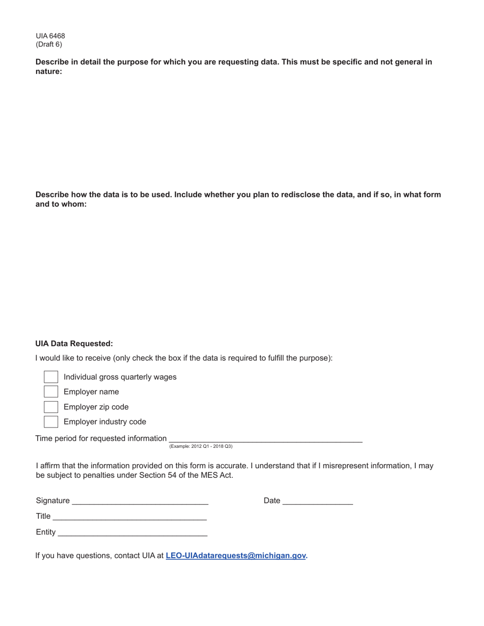Form UIA6468 Michigan Community College Request Form for Unemployment Insurance Data - Michigan, Page 2