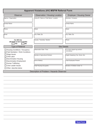 Document preview: Apparent Violations (Av) Msfw Referral Form - Michigan