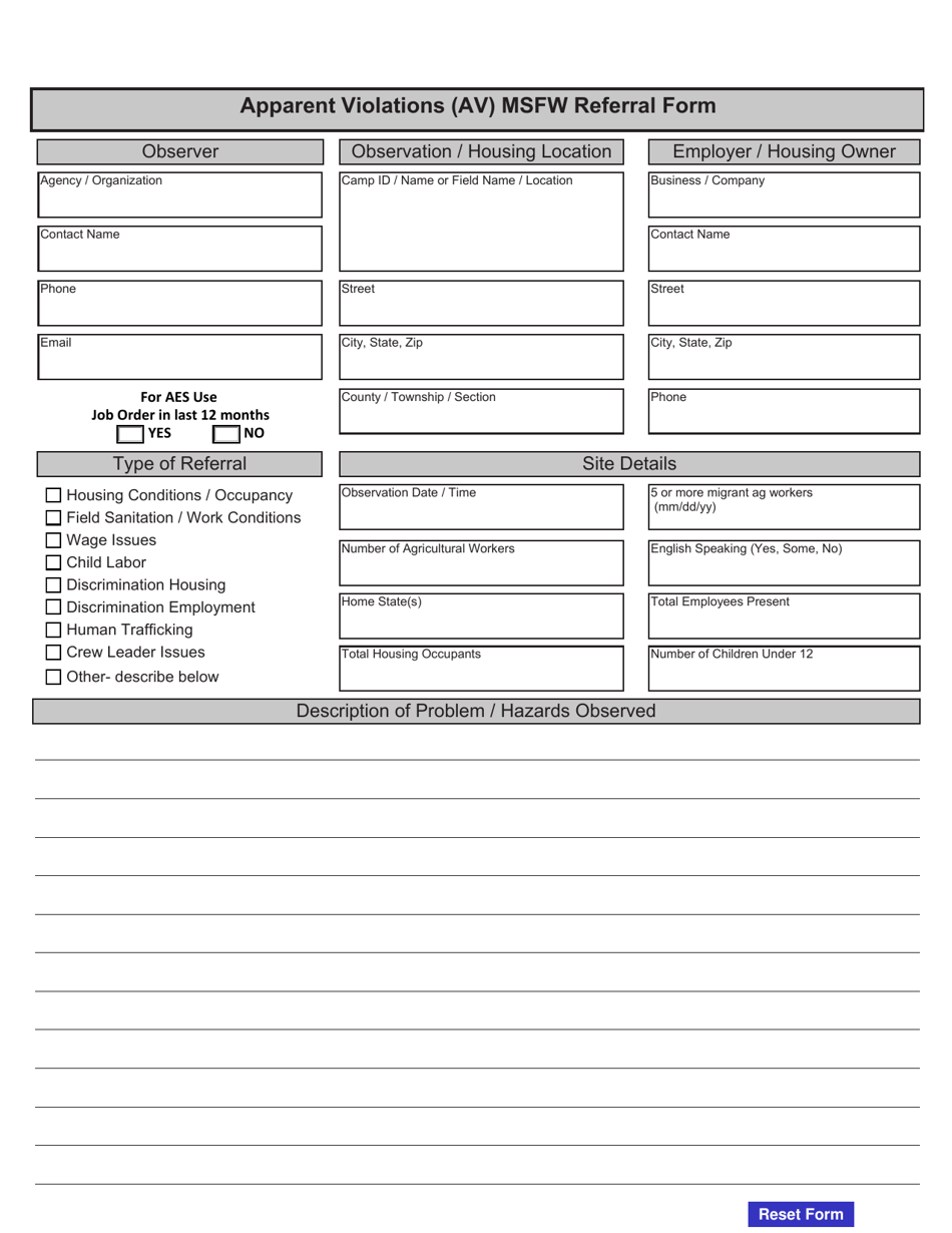 Michigan Apparent Violations (av) Msfw Referral Form - Fill Out, Sign 