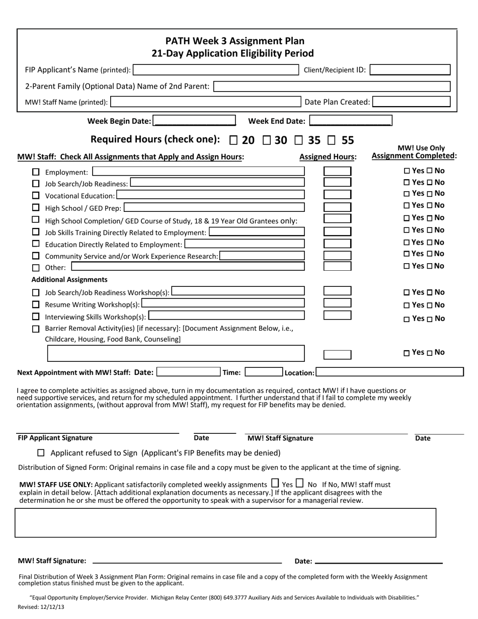 Path Week 3 Assignment Plan - 21-day Application Eligibility Period - Michigan, Page 1