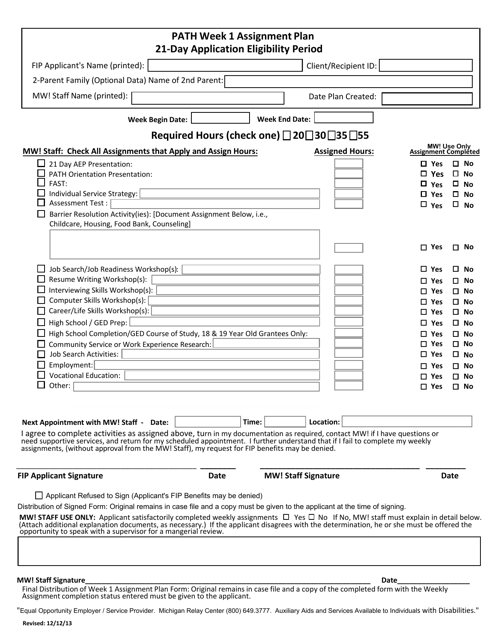 Path Week 1 Assignment Plan - 21-day Application Eligibility Period - Michigan Download Pdf