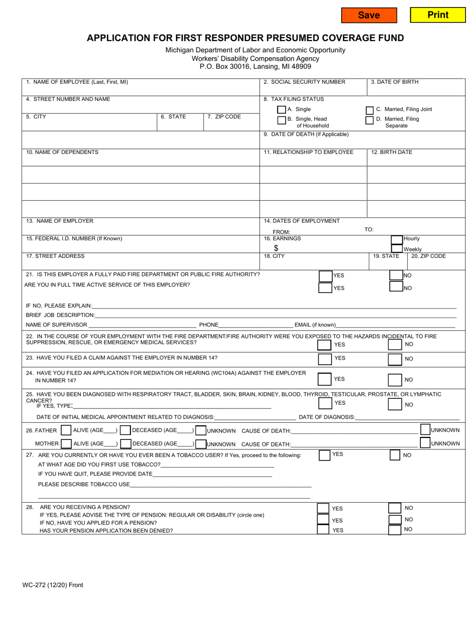 Form WC-272 Download Fillable PDF or Fill Online Application for First ...