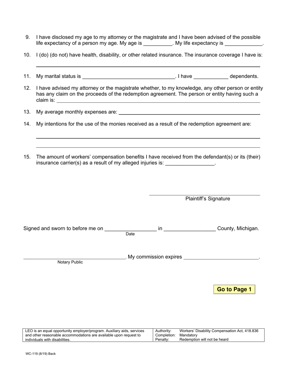 Form WC-119 - Fill Out, Sign Online and Download Fillable PDF, Michigan ...