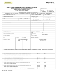Form A (WC-104A) &quot;Application for Mediation or Hearing&quot; - Michigan