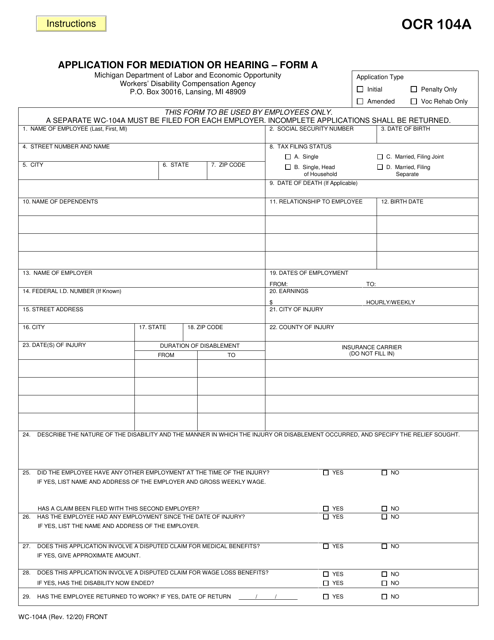 Form A (WC-104A)  Printable Pdf