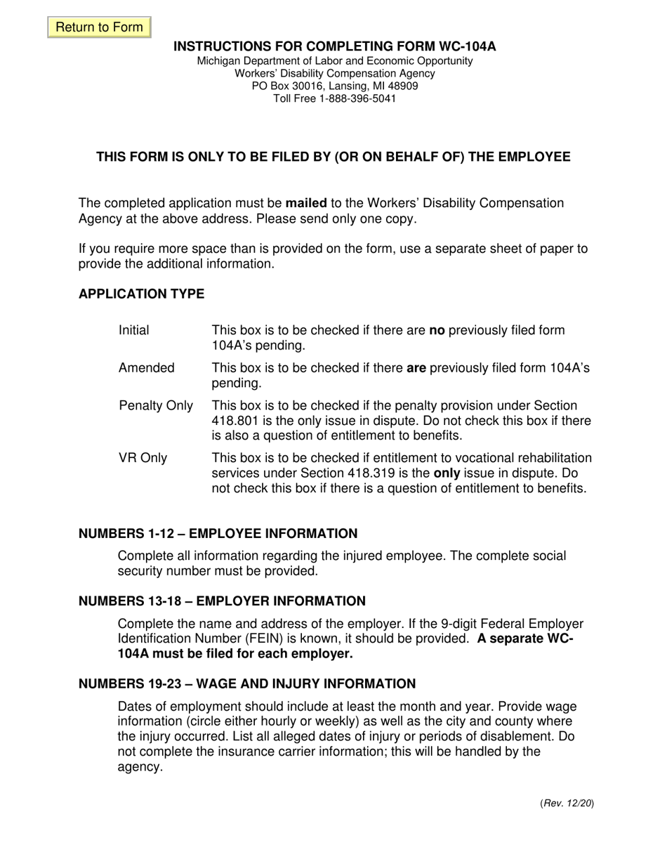Form A (WC-104A) Application for Mediation or Hearing - Michigan, Page 3