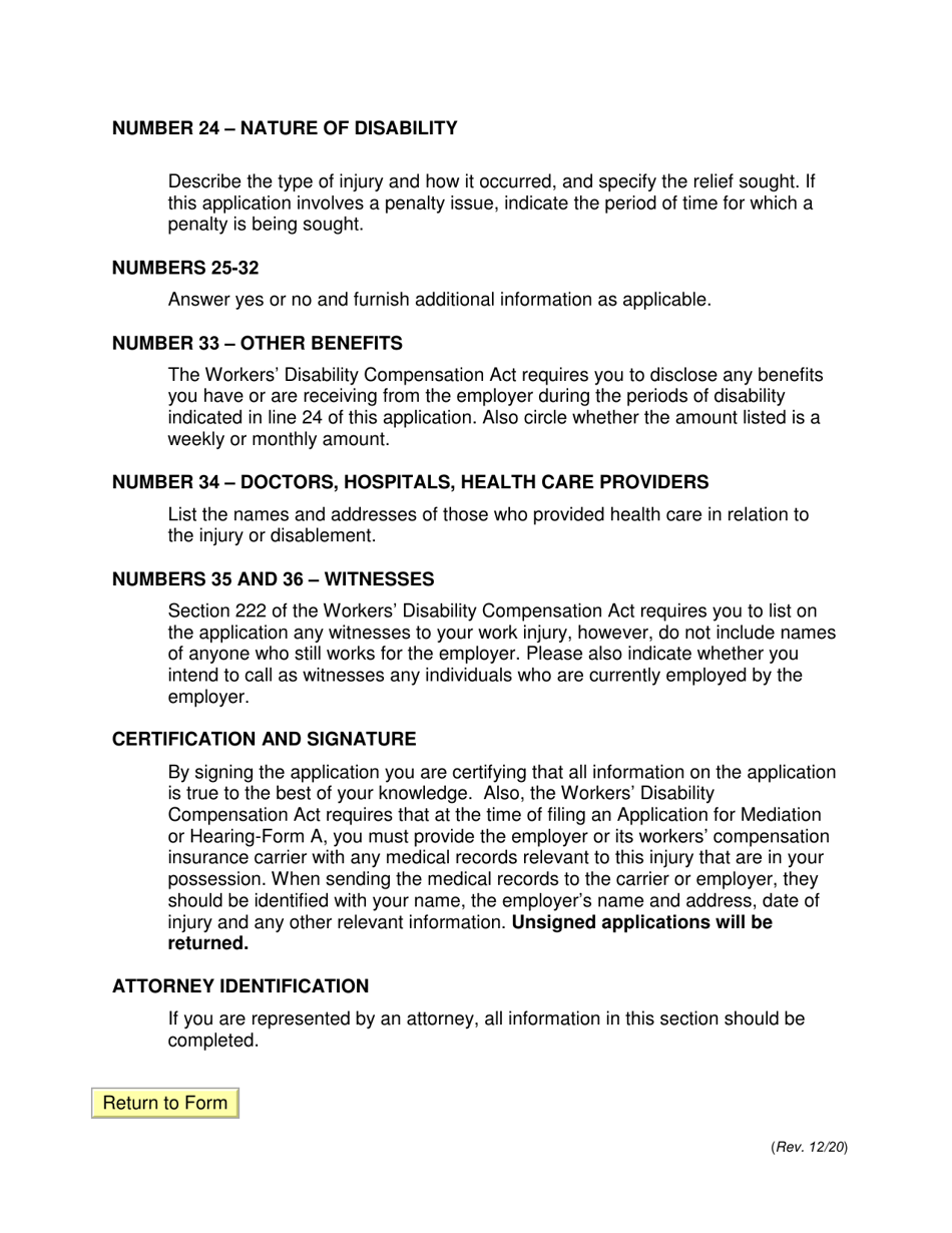 Form A (WC-104A) Application for Mediation or Hearing - Michigan, Page 4