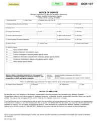 Form WC-107 Notice of Dispute - Michigan
