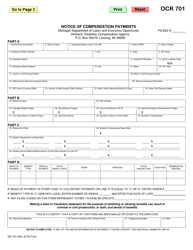 Form WC-701 Notice of Compensation Payments - Michigan