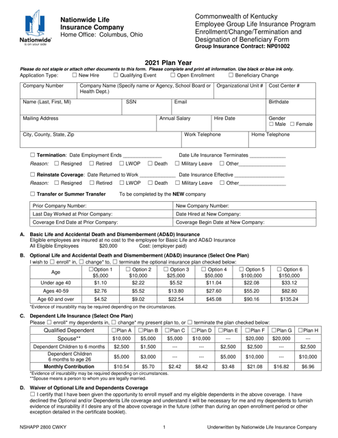 Employee Group Life Insurance Program Enrollment/Change/Termination and Designation of Beneficiary Form - Kentucky Download Pdf