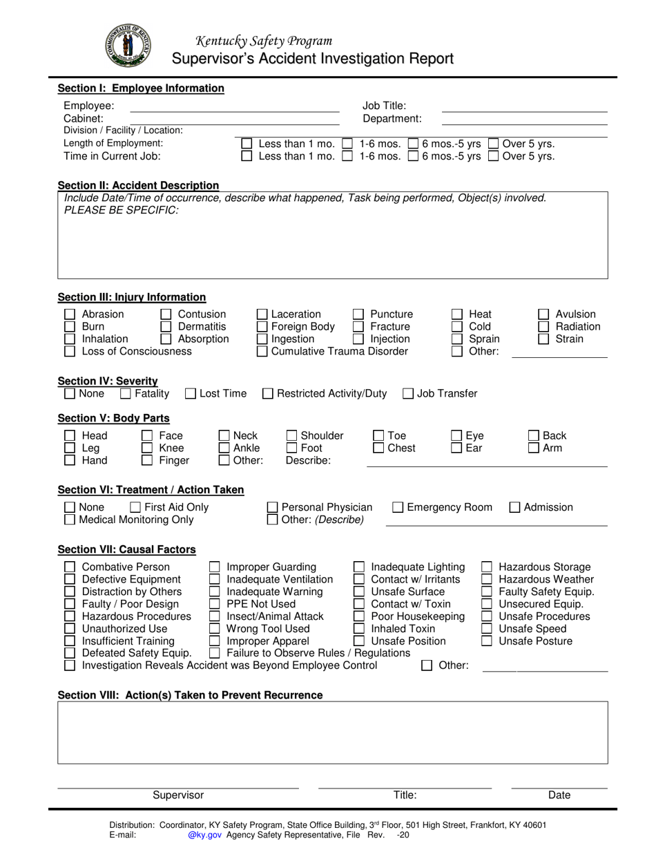 Supervisors Accident Investigation Report - Kentucky, Page 1