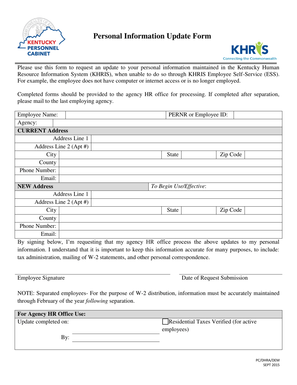 Personal Information Update Form - Kentucky, Page 1