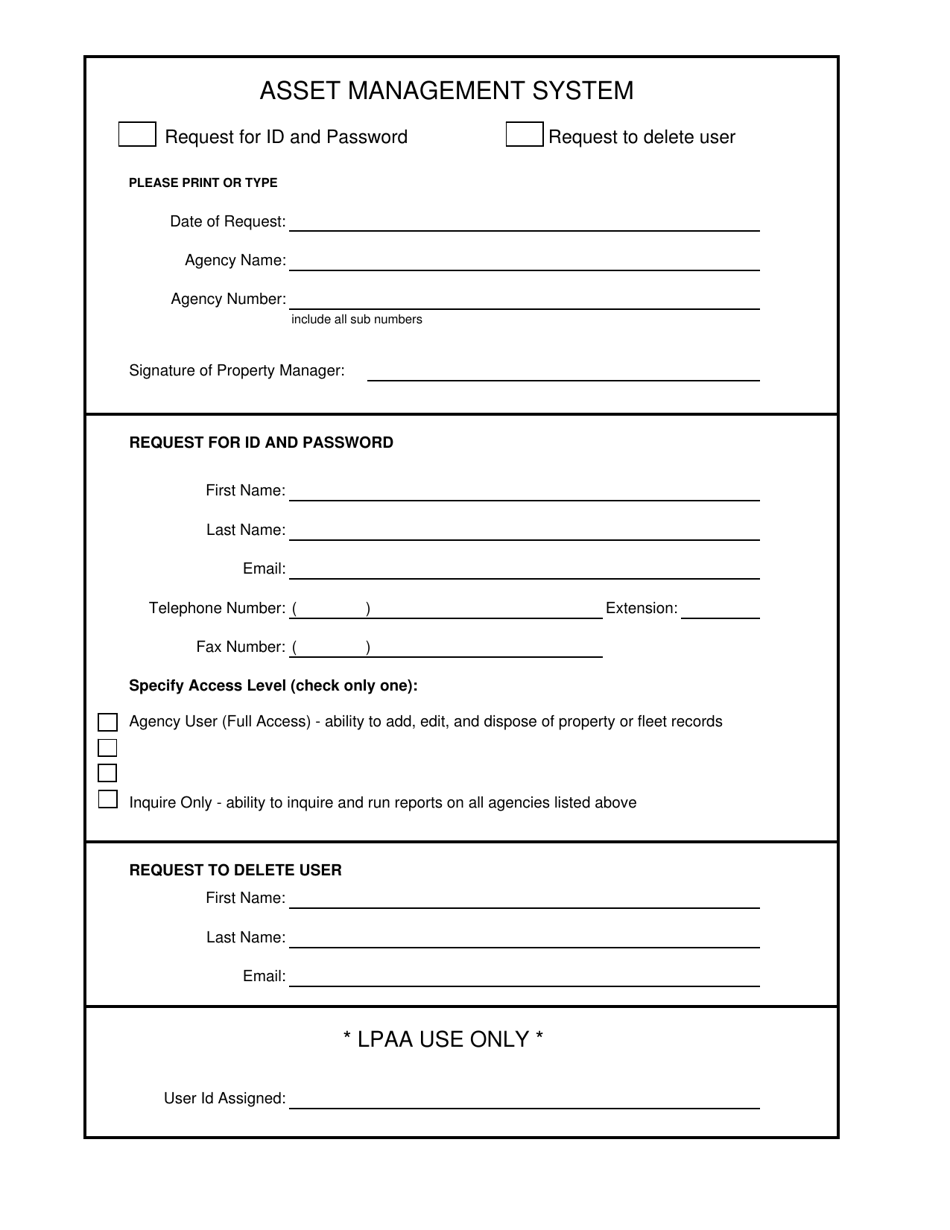 request for Amp User Id and Password - Louisiana, Page 1