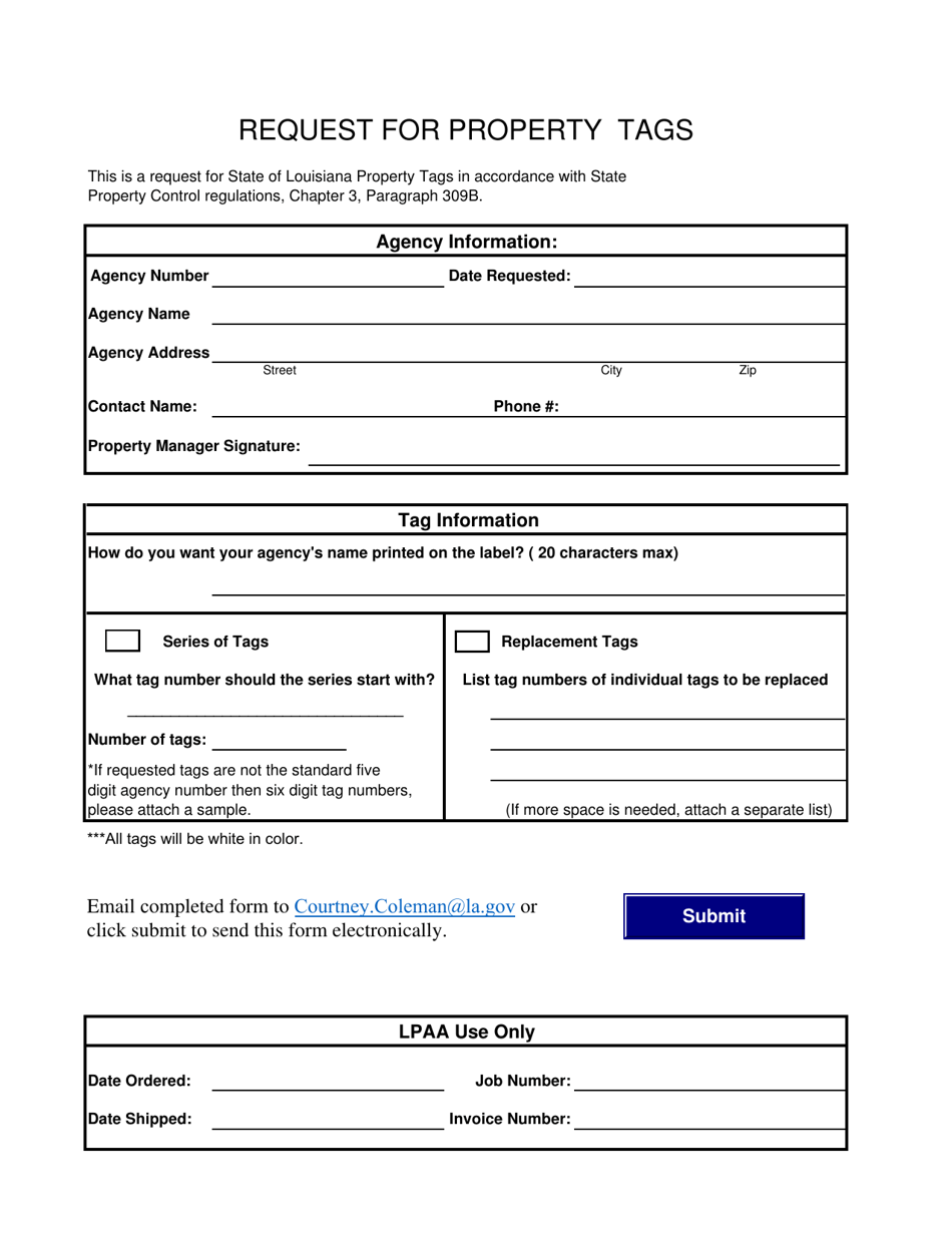 Louisiana Request for Property Tags Fill Out, Sign Online and