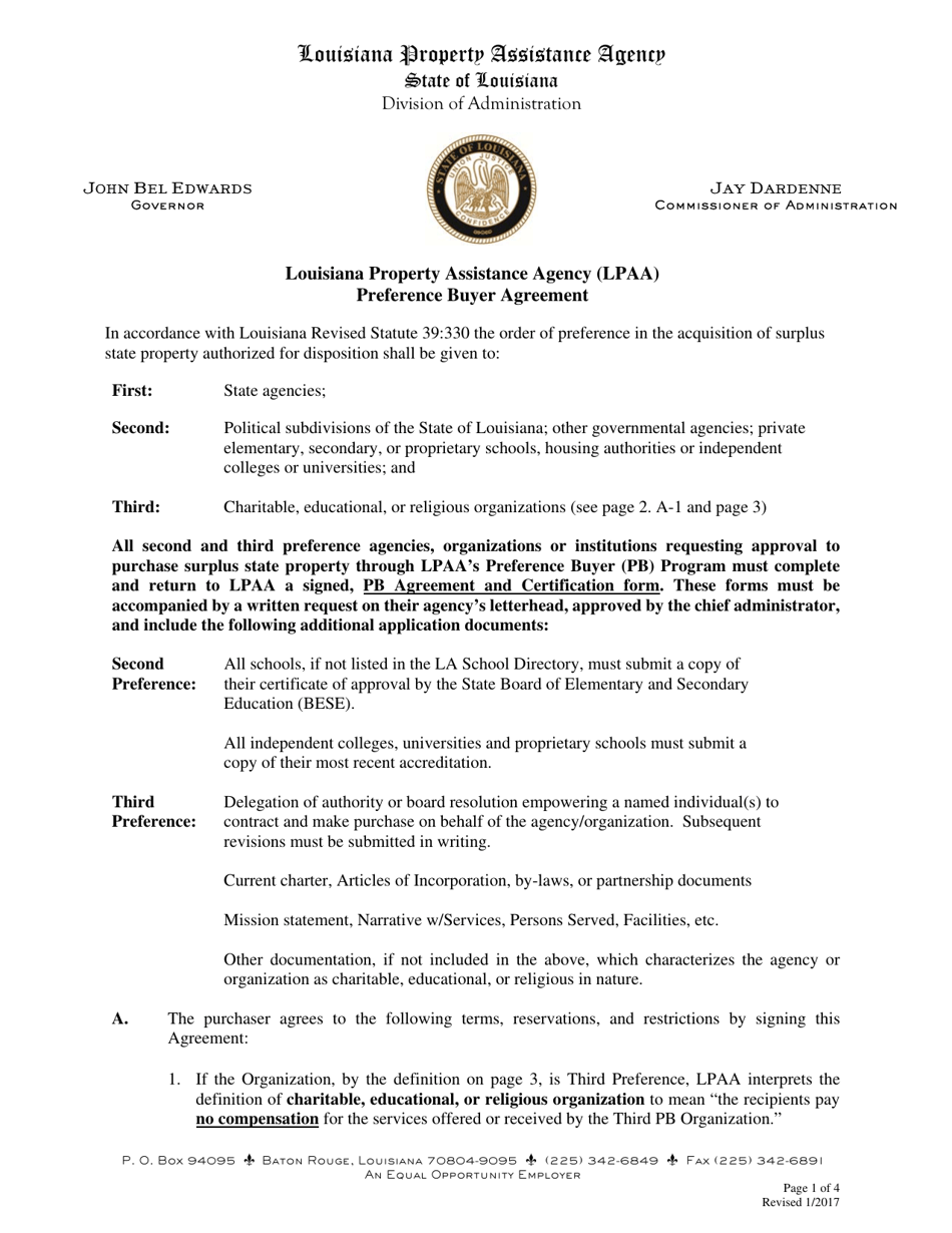 Preference Buyer Agreement - Louisiana, Page 1