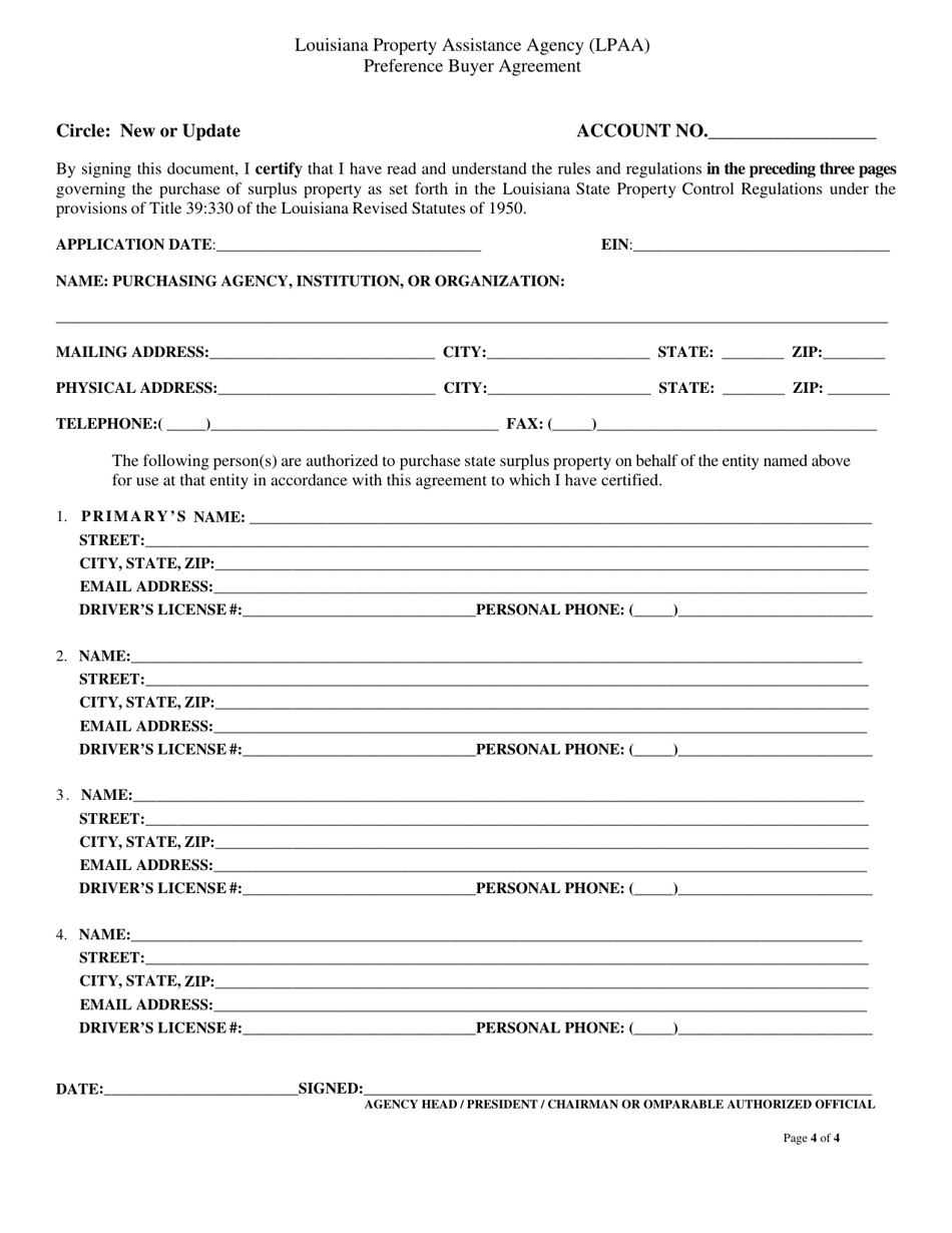 Louisiana Preference Buyer Agreement - Fill Out, Sign Online and ...