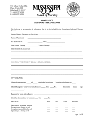 Document preview: Compliance Individual Therapy Report - Mississippi