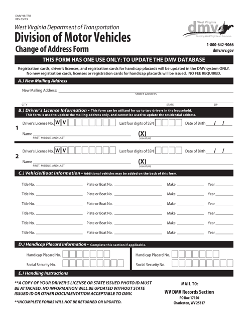 Form DMV-98-TRB  Printable Pdf