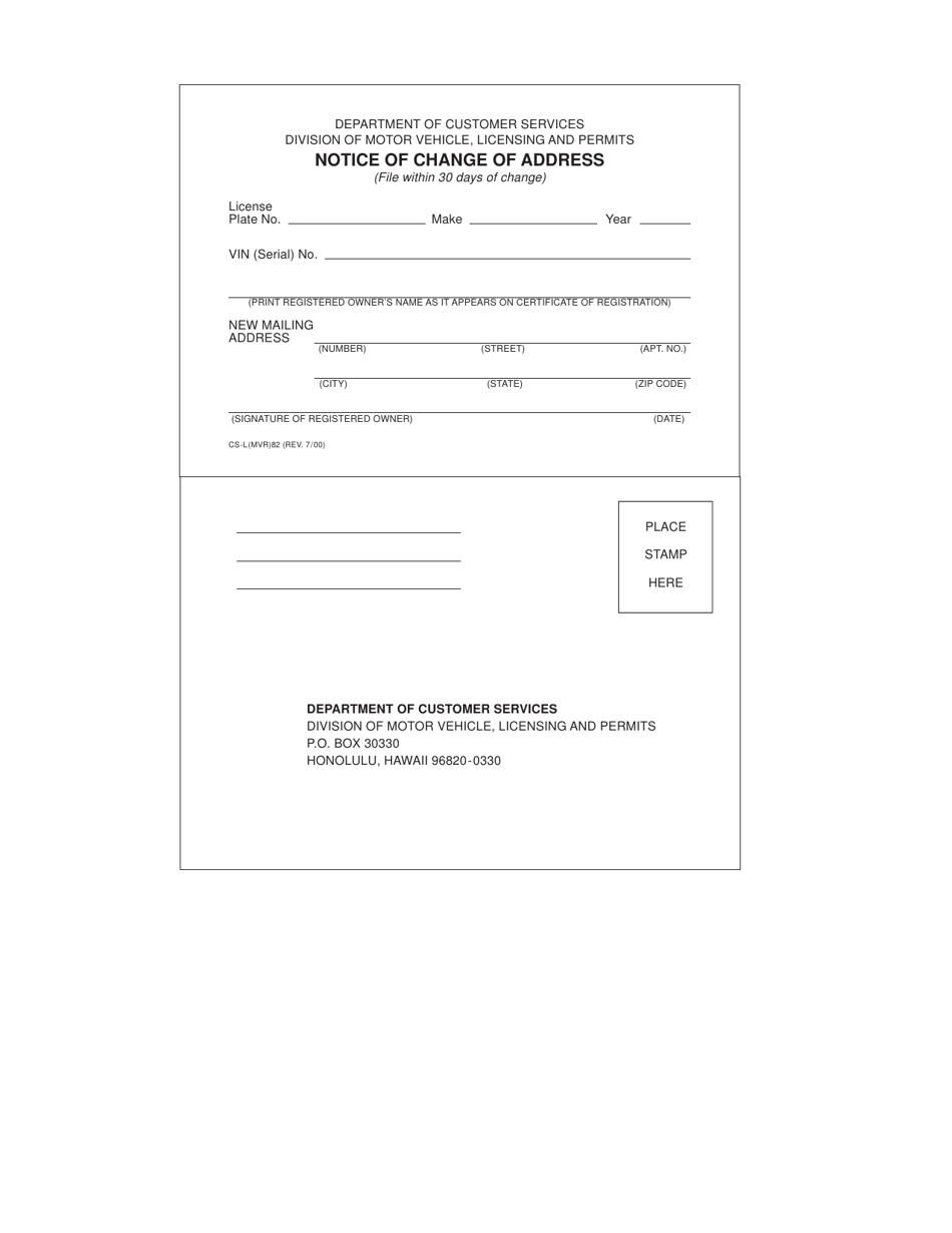 Form CS-L(MVR)82 Notice of Change of Address - Hawaii, Page 1