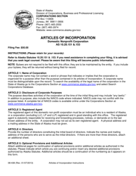 Form 08-438 Articles of Incorporation - Domestic Nonprofit Corporation - Alaska