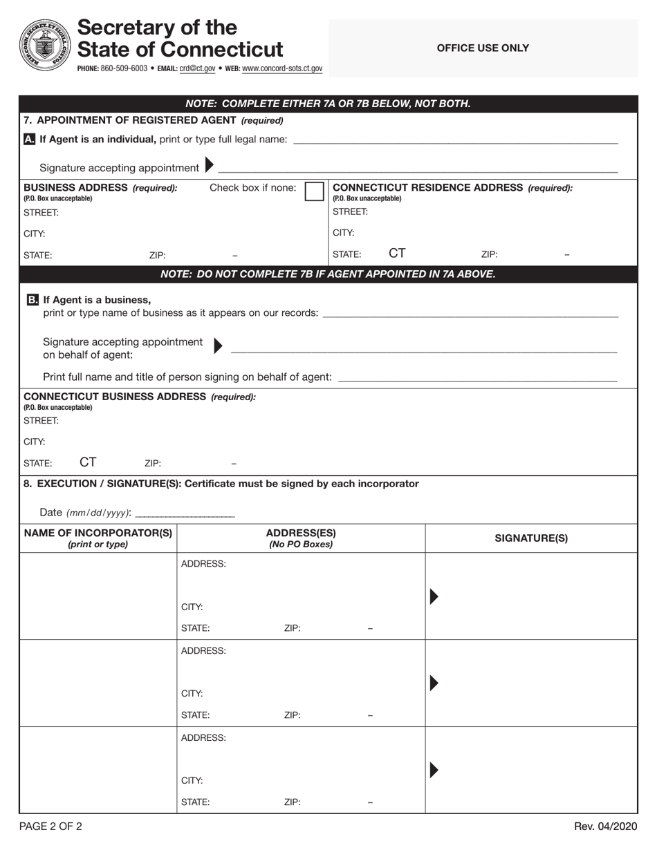 Certificate of Incorporation - Nonstock Corporation - Connecticut, Page 2