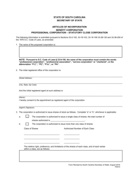 Form 0010 &quot;Articles of Incorporation Benefit Corporation Professional Corporation - Statutory Close Corporation&quot; - South Carolina