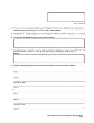 Form 0009 Articles of Incorporation Benefit Corporation - South Carolina, Page 2