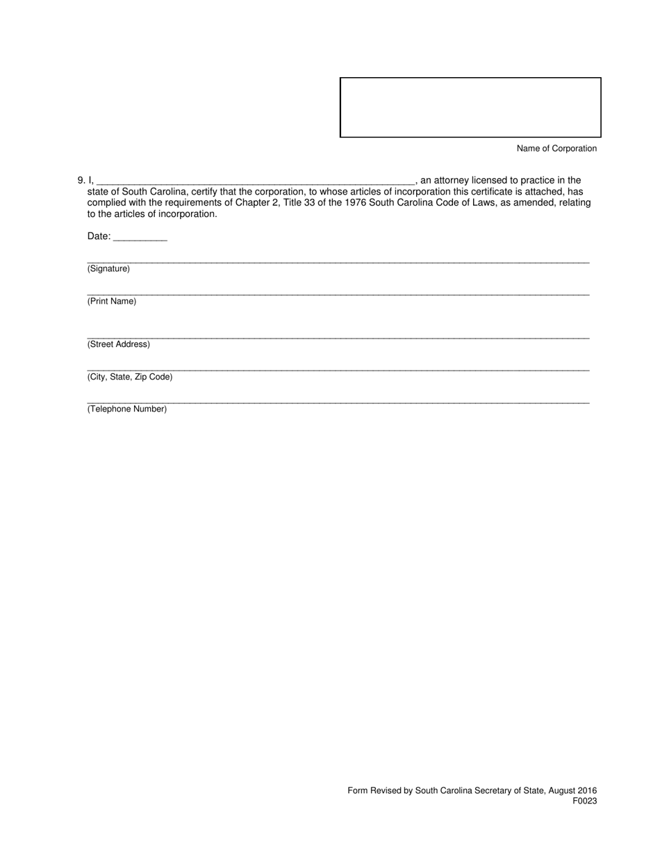 Form 0023 Articles of Incorporation Professional Corporation - South Carolina, Page 3