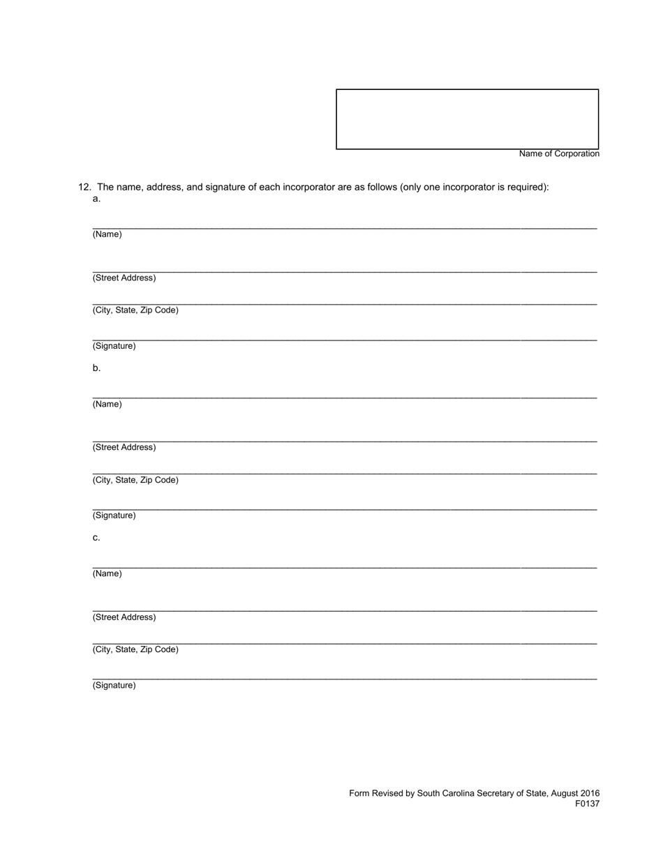 Form 0137 Articles of Incorporation Professional Corporation - Statutory Close Corporation - South Carolina, Page 3