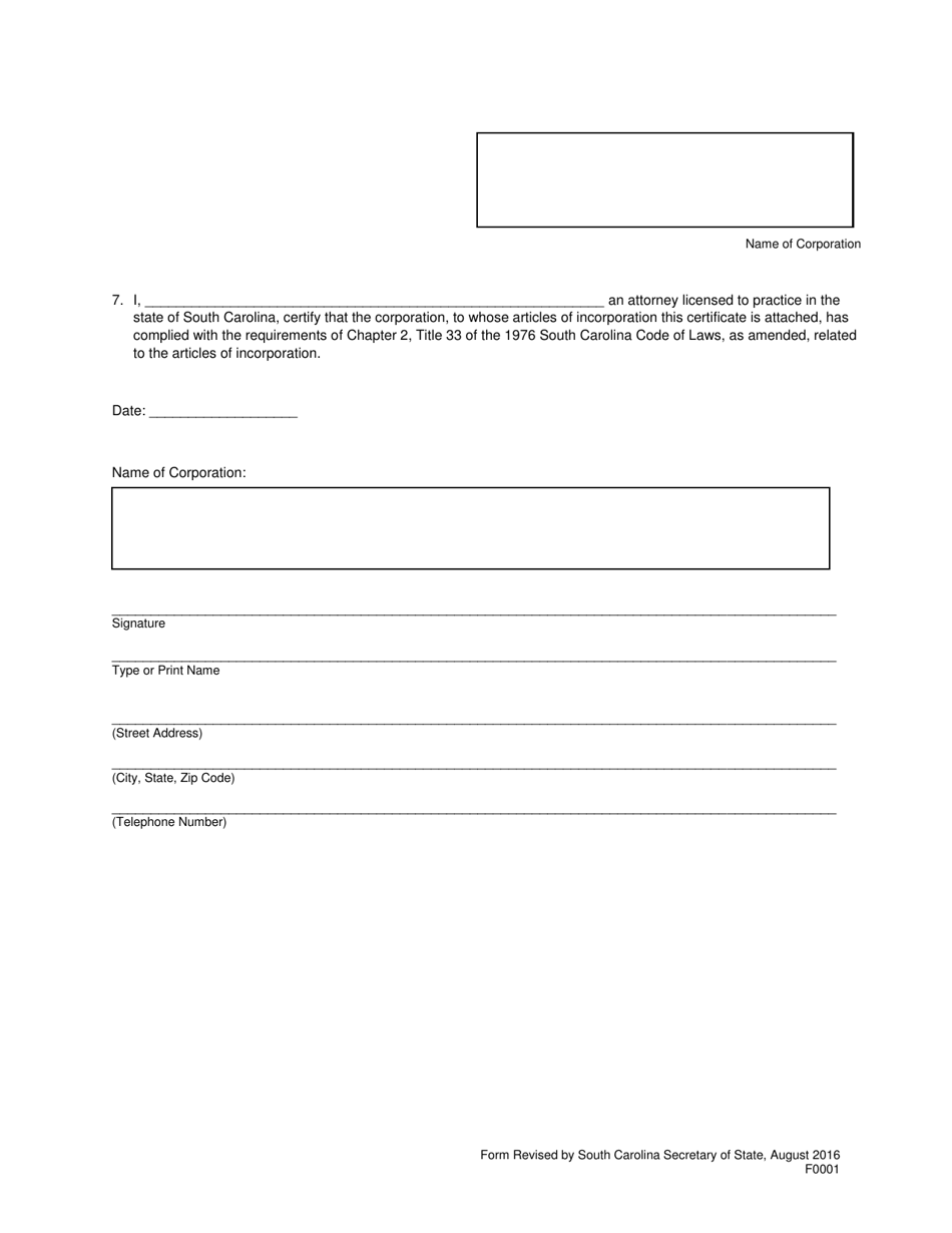 Form 0001 Articles of Incorporation - South Carolina, Page 3