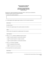 Form 0014 Articles of Incorporation for Nonprofit Corporation - Domestic - South Carolina