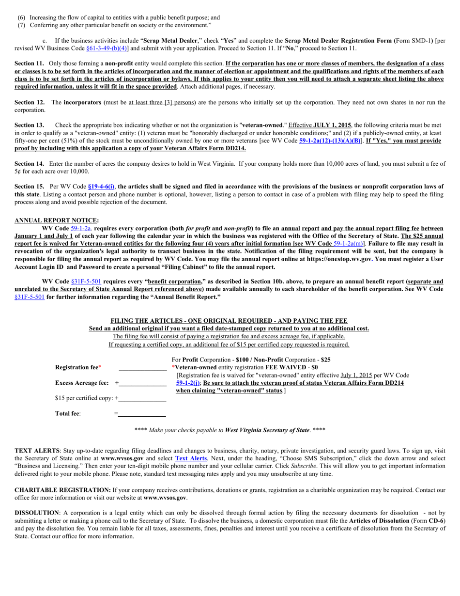 Form CAD-1 West Virginia Articles of Incorporation for an Agricultural Cooperative Association - West Virginia, Page 5