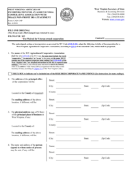 Form CAD-1NP West Virginia Articles of Incorporation for an Agricultural Cooperative Association With 501(C)(3) Non-profit IRS Attachment - West Virginia
