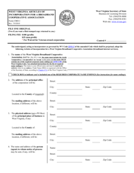 Form SBD-1 &quot;West Virginia Articles of Incorporation for a Broadband Cooperative Association&quot; - West Virginia