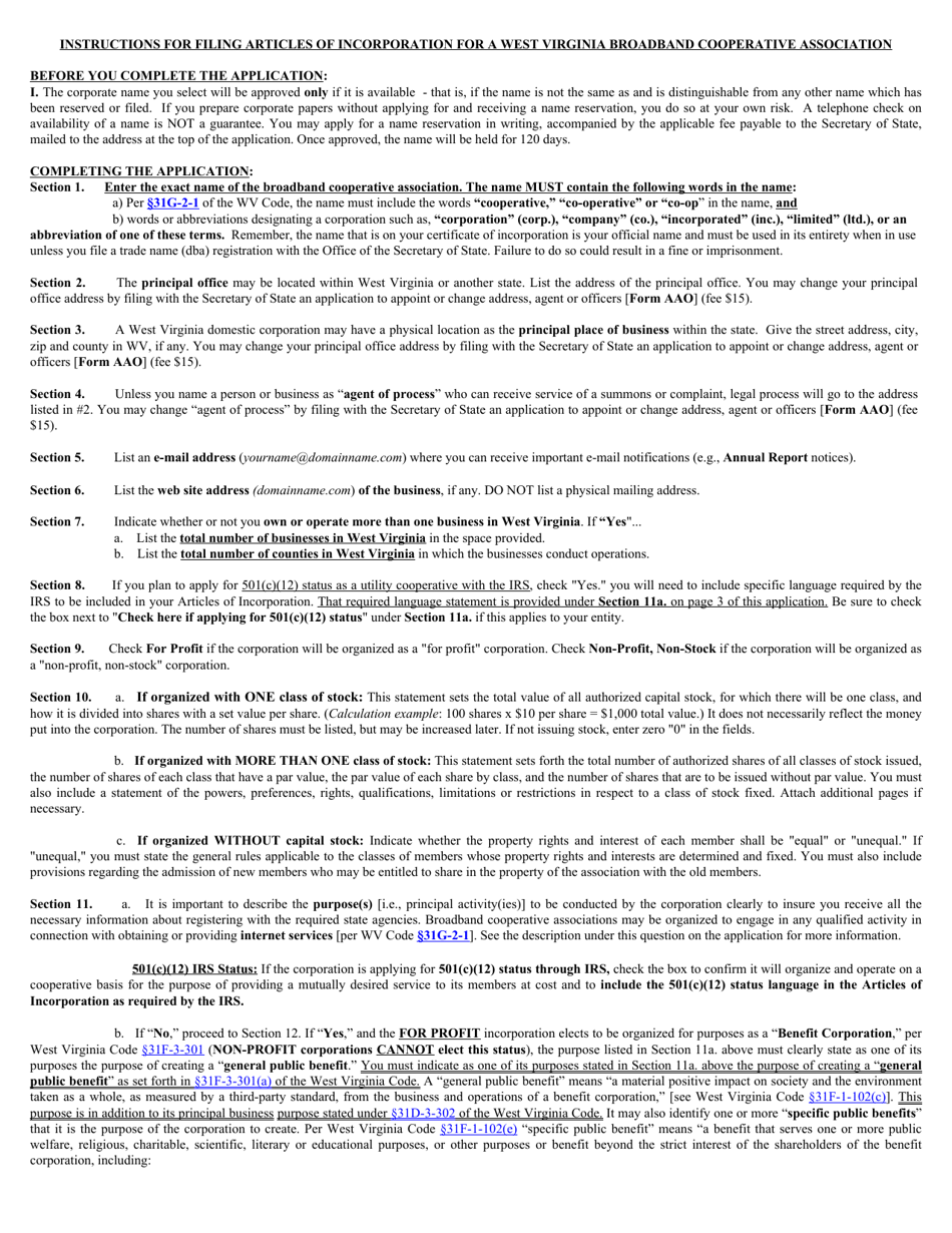 Form SBD-1 West Virginia Articles of Incorporation for a Broadband Cooperative Association - West Virginia, Page 5